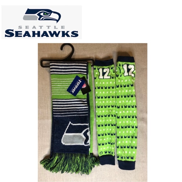 NFL OFFICIAL 🏈 SEAHAWKS SCARF AND FINGERLESS ARM WARMER MITTS - Picture 1 of 8